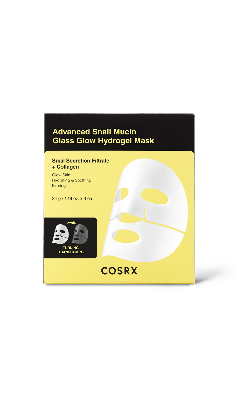 COSRX Mascarilla Hidrogel Snail Mucin Glass Glow, paquete de 3 piezas